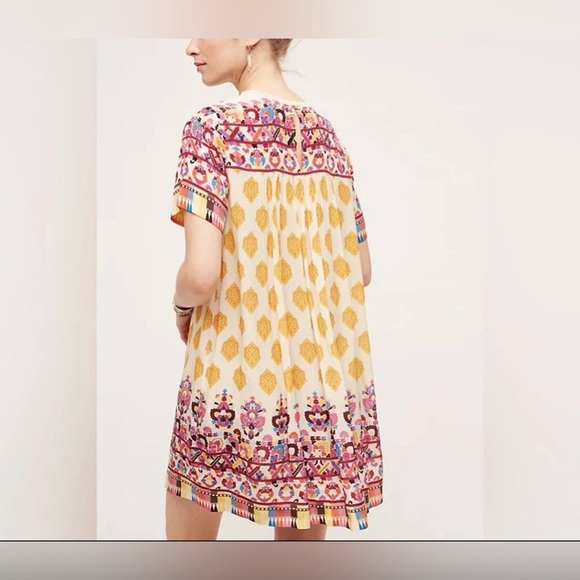 Anthropologie TANVI KEDIA S Caltha Swing DressYellow Red Beaded Boho - Picture 3 of 11